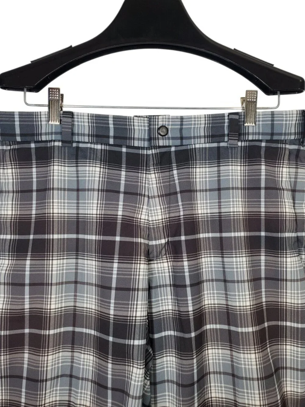 Nike Golf Chino Shorts Men's 34 Grey Black Plaid Dri-Fit Performance Flat Front
